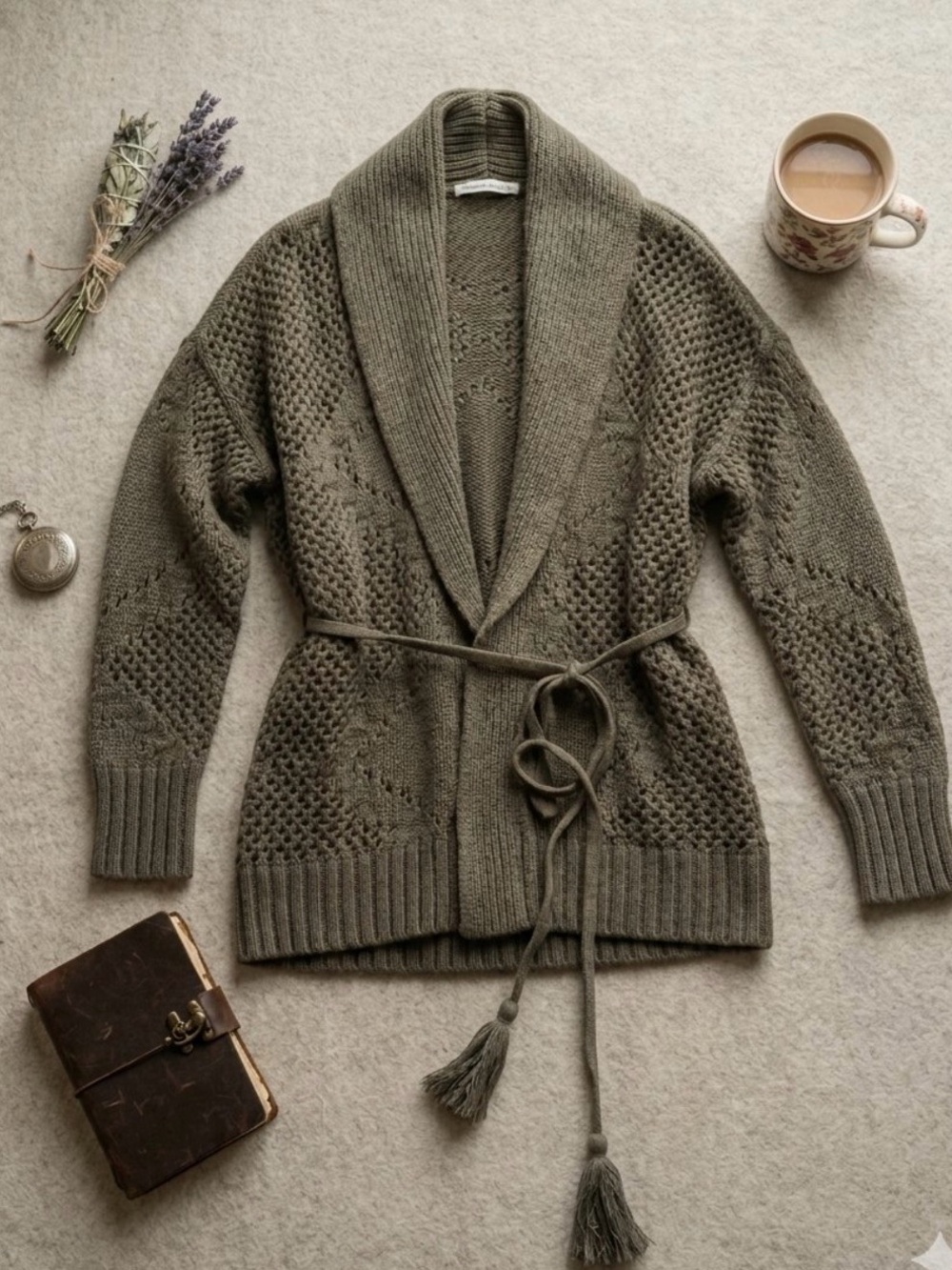 Abercrombie&Fitch Textural Stitch Belted Shawl Collar Cardigan XS Knitted Open